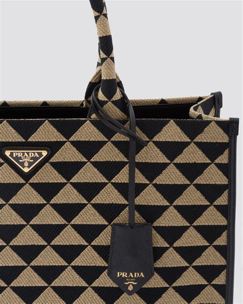 prada symbole jacquard fabric handbag|Large Prada Symbole Embroidered Fabric Handbag.